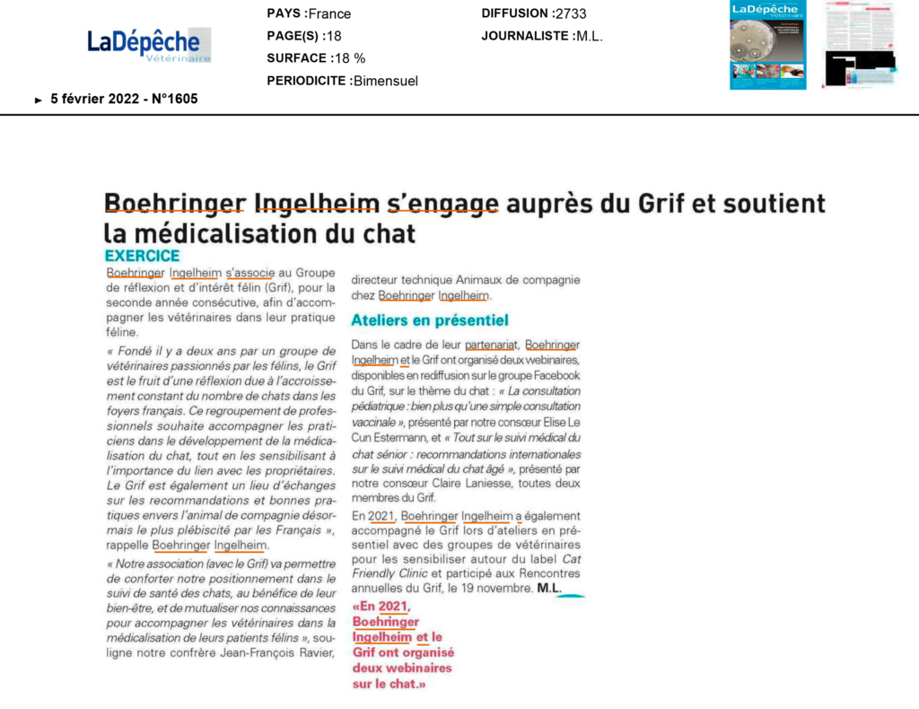 Article dépêche vétérinaire